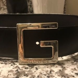 GUCCI Black Belt, Silver G Buckle